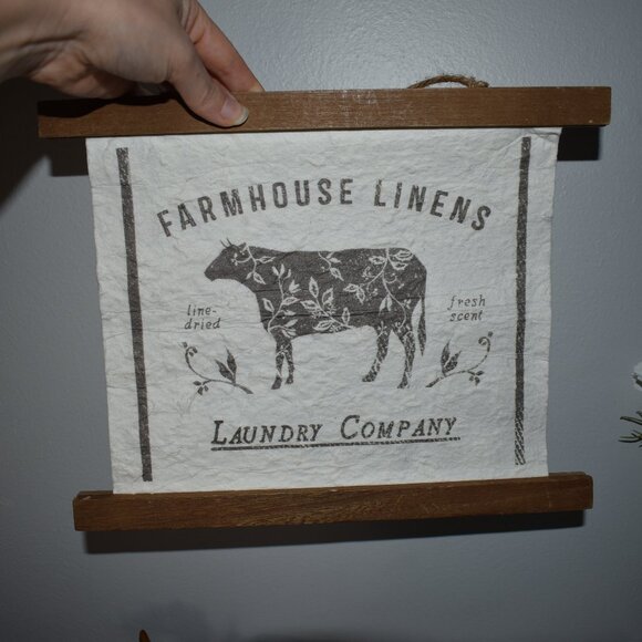 Country Farmhouse Linens Cow Laundry Tapestry Sign Decor - Picture 7 of 9